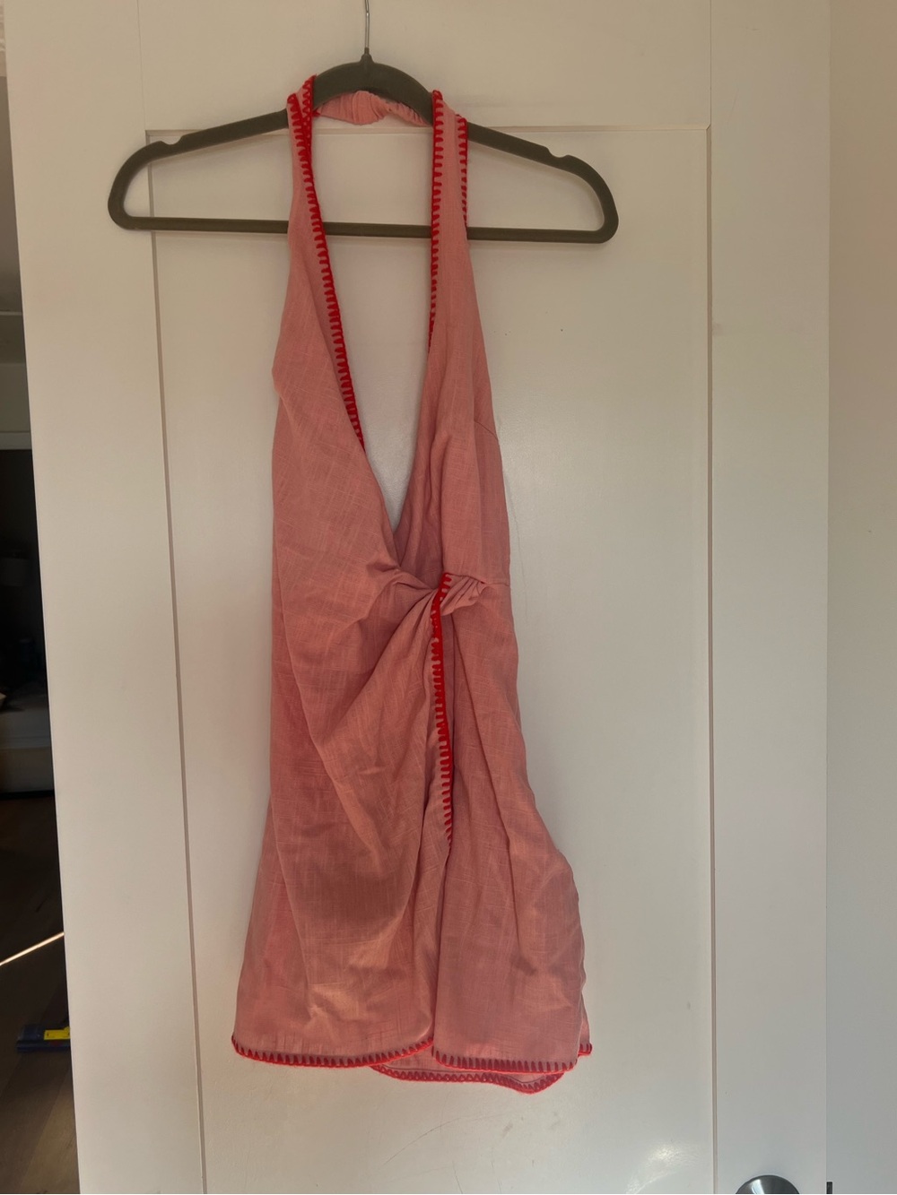 Pink Halter One-Piece with Red Trim
